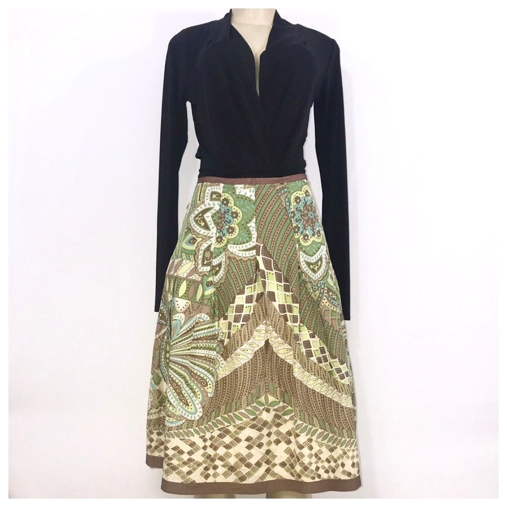 Green, Brown & Blue Midi Skirt Size 8